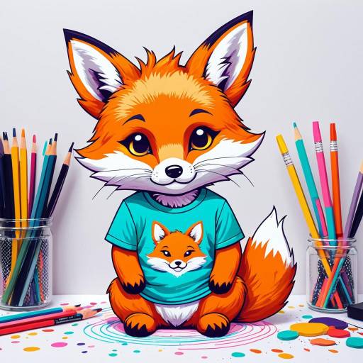 Vibrant Chibi Fox Art Studio Illustration