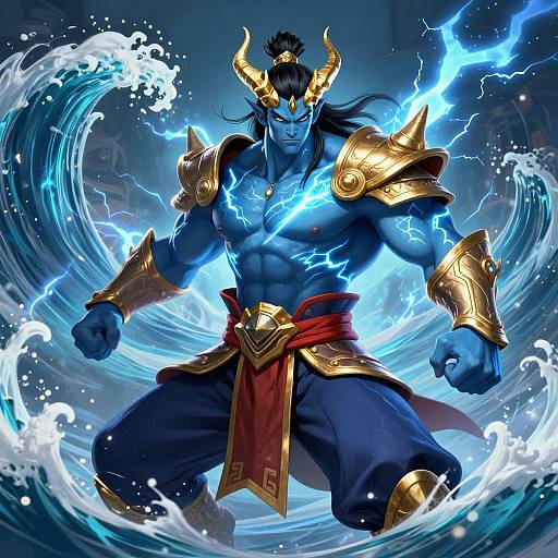Mythical Blue Warrior with Lightning