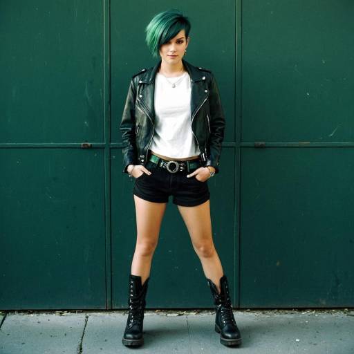 Young Woman with Green Hair in Leather Jacket