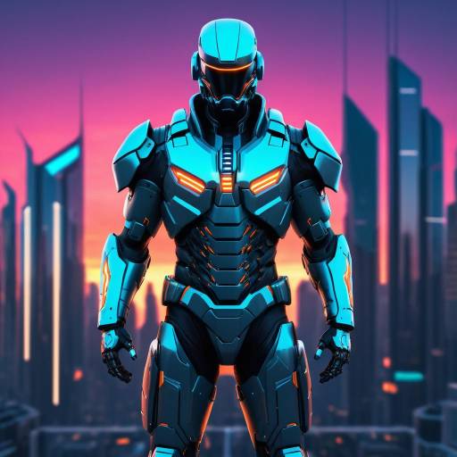 Futuristic Cybernetic Male Warrior at Sunset