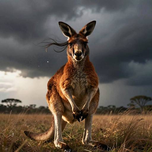 Red Kangaroo in Stormy Wind