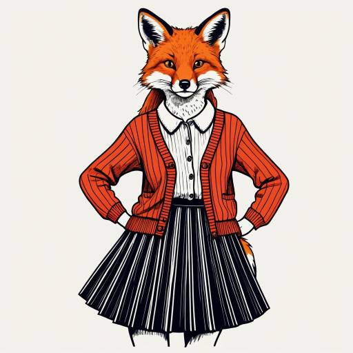 Anthropomorphic Red Fox in Cardigan and Skirt