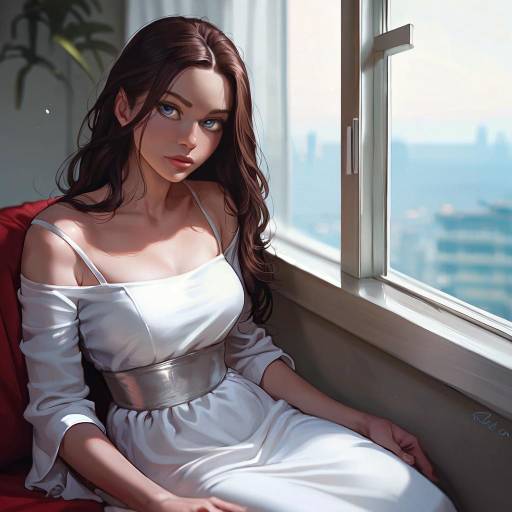 Brunette in Off-Shoulder Maxi Dress