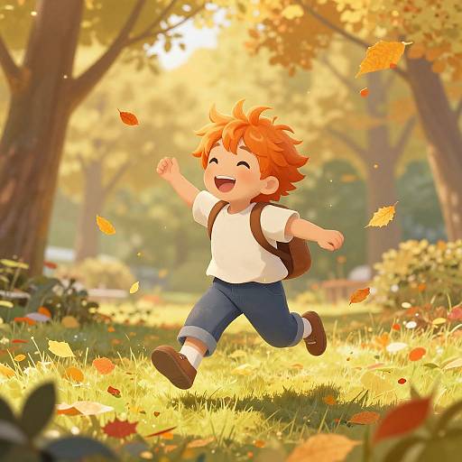 Joyful Orange-Haired Kid in Autumn Park