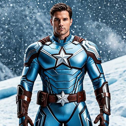 Man in Icy Blue Superhero Costume in Snow