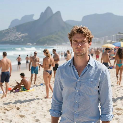 Beach Scene with Light Blue Shirt