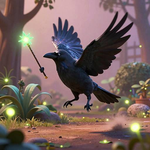 Mystical Crow with Magic Wand