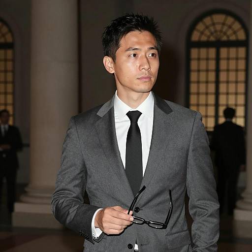 Elegant Man in a Gray Suit Indoors