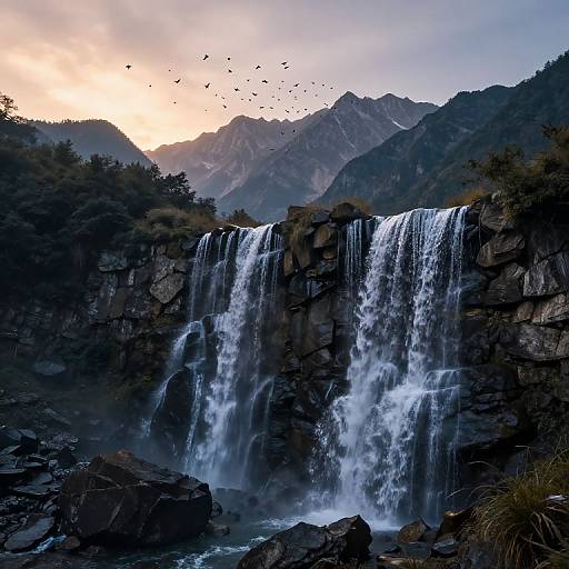 Mountain Waterfall at Dawn