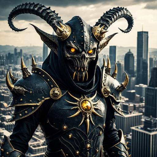 Eldritch Demon Warrior in City Skyline