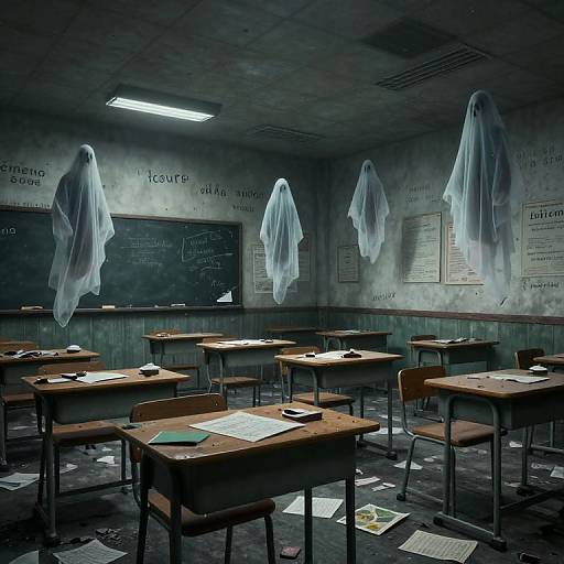 Haunting 3D-Rendered Abandoned Classroom
