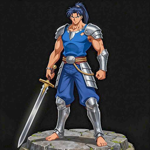 Muscular Anime Warrior in Dark Armor