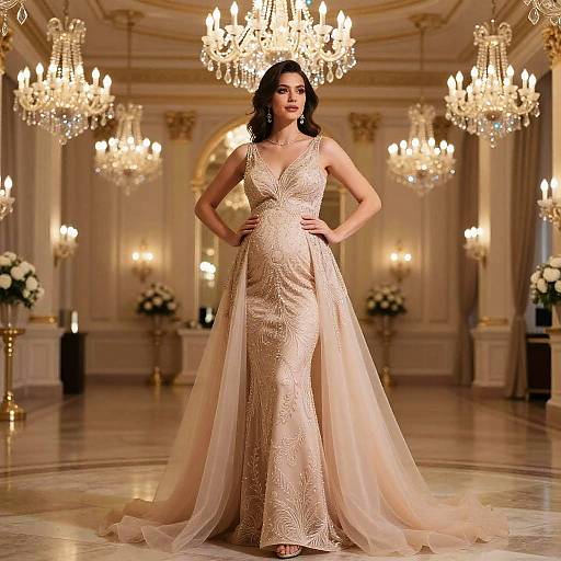 Elegant Pregnant Woman in Ballroom