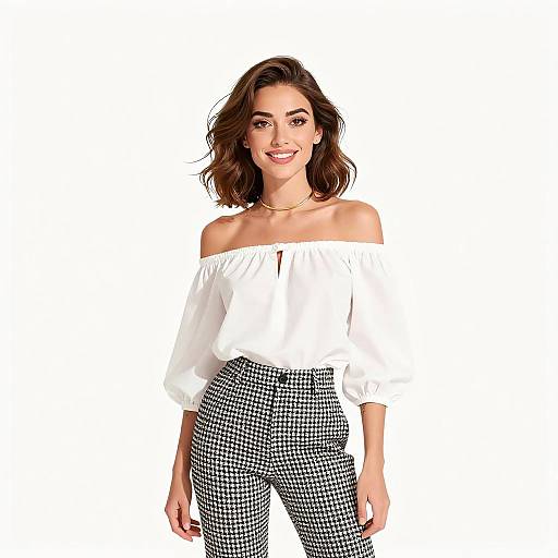 Smiling Woman in Casual Chic Outfit