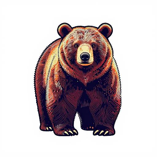 Digital illustration of a brown bear with detailed fur texture, standing confidently, facing forward, against a plain white background.