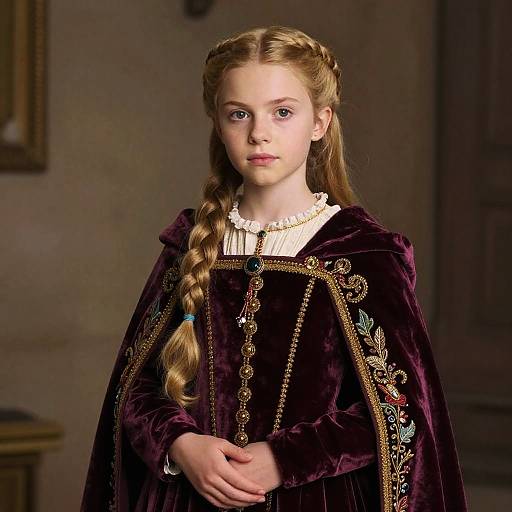 Medieval European Girl in Velvet Gown