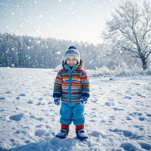 Child in Colorful Snowsuit in Snowy Winter Landscape Child in Colorful Snowsuit in Snowy Winter Landscape