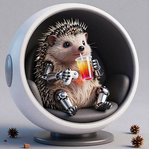 Cybernetic Hedgehog Relaxing with Gadgets