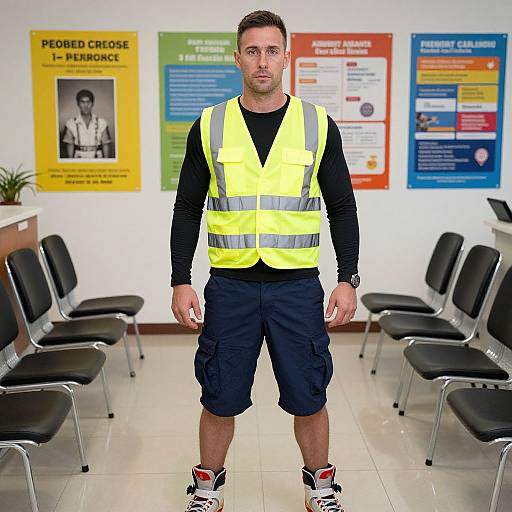 Confident Man in Neon Utility Vest