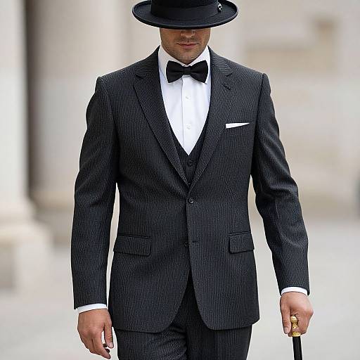 Man in Striped Suit with Cane