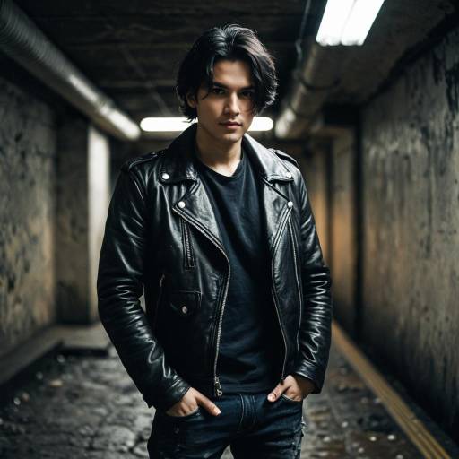 Confident Young Man in Leather Jacket Underground
