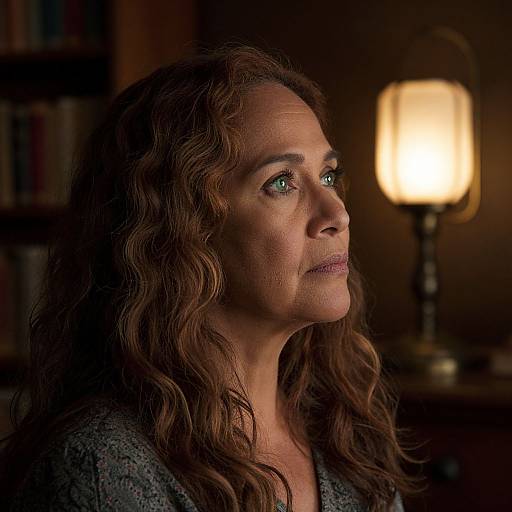 Introspective Polynesian Woman in Rustic Library