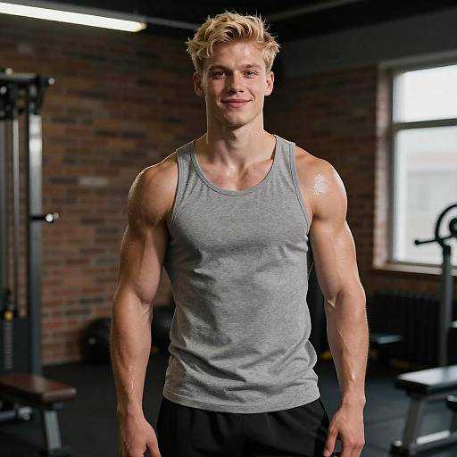 Muscular Blonde Man in Gym