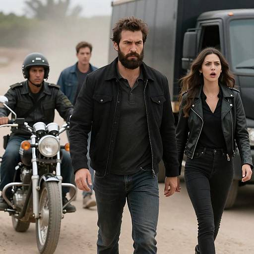 Dramatic Street Scene with Four People