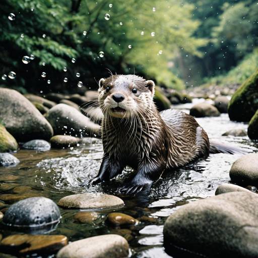 Playful Otter Splashing in Forest Stream Playful Otter Splashing in Forest Stream