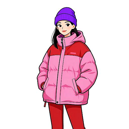 Smiling Woman in Bold Streetwear