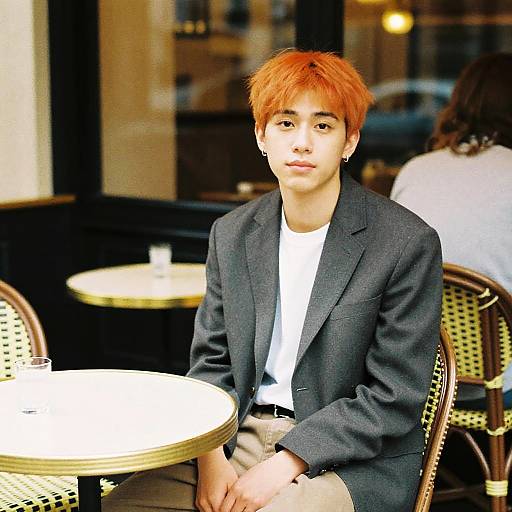 Orange-Haired Guy at Cozy Paris Café