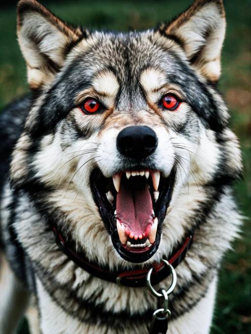 Aggressive Wolf-like Dog with Red Eyes