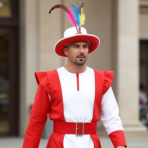 Man in Colorful Feathered Costume