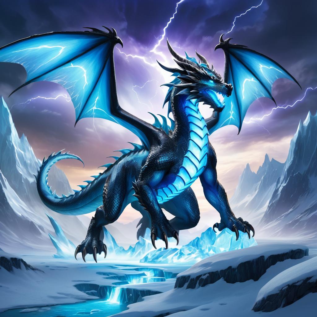 Majestic Dragon in Twilight Over Ice