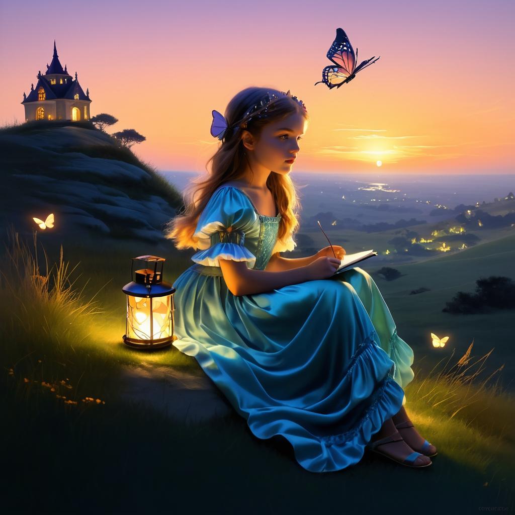 Twilight Fantasy: Girl with Lantern and Butterfly