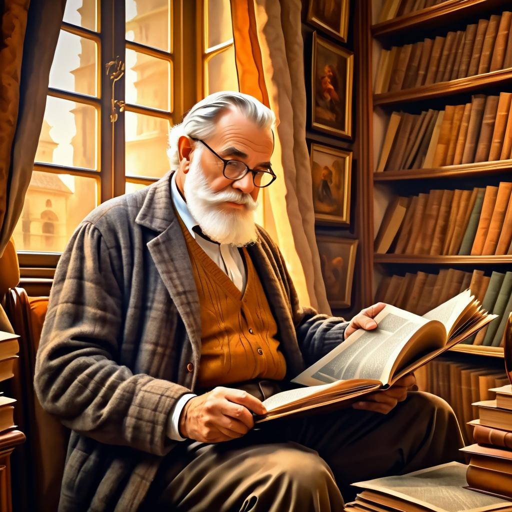 Grandfather Reading: Classic Oil Painting