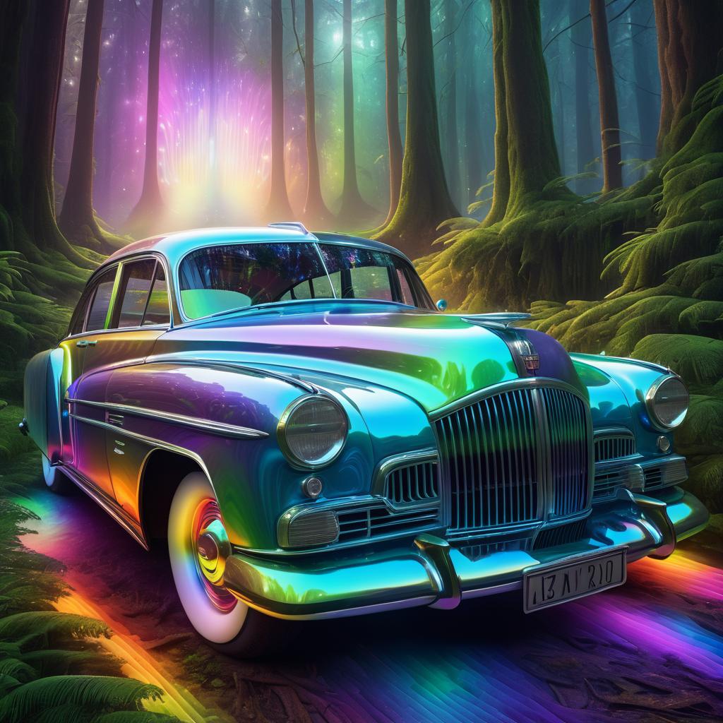 Vintage Car in Magical Forest Wonderland