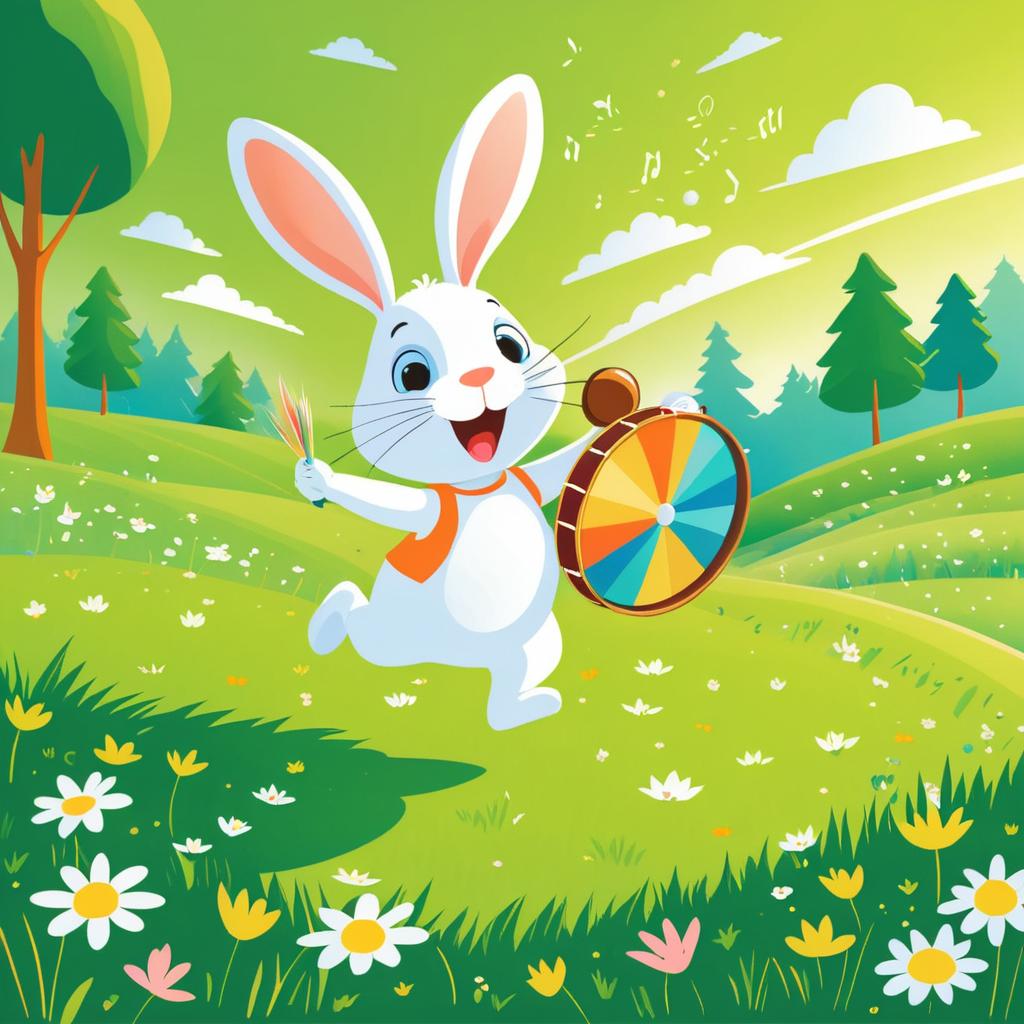 Joyful Rabbit Playing Tambourine in Meadow