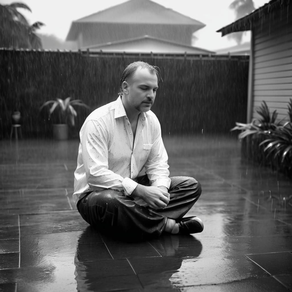 Contemplative Man in Rainstorm Photograph