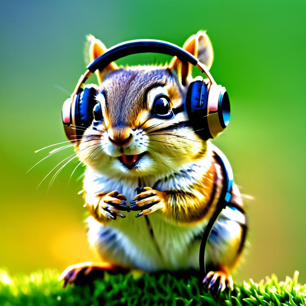 Whimsical Chipmunk with Headphones in UHD