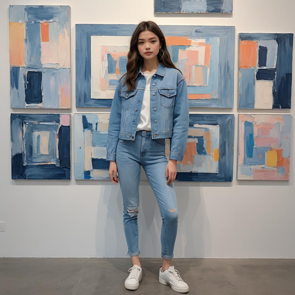 Chic Denim Ensemble in Art Gallery