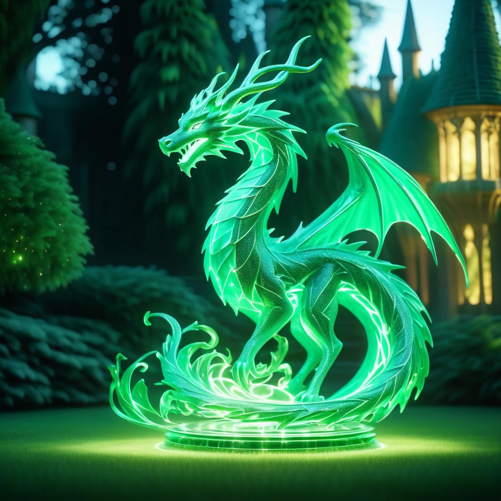 Emerald Dragon Patronus in Hogwarts Garden