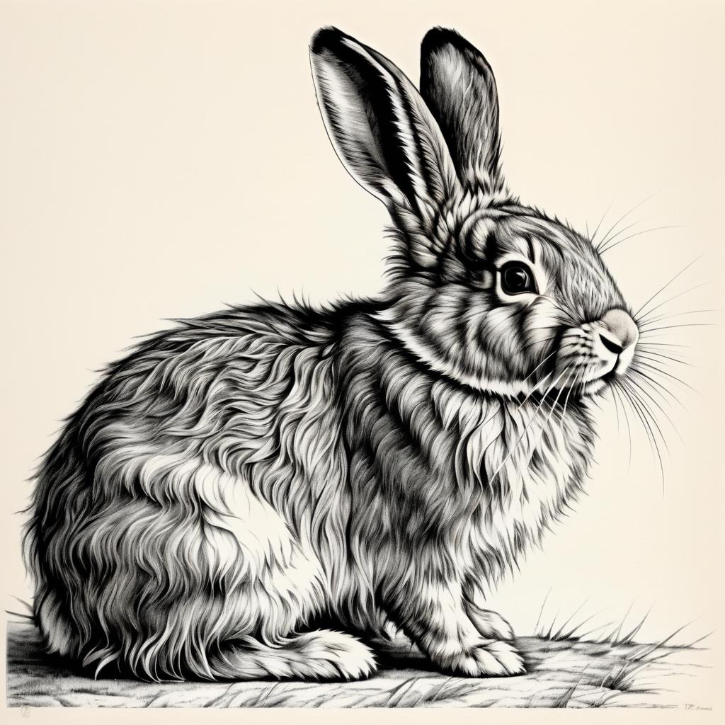 Detailed Pencil Drawing of a Rabbit