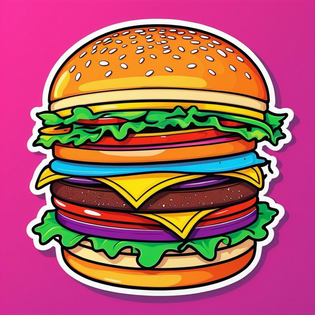 Vibrant Burger Sticker in Pop Art Style