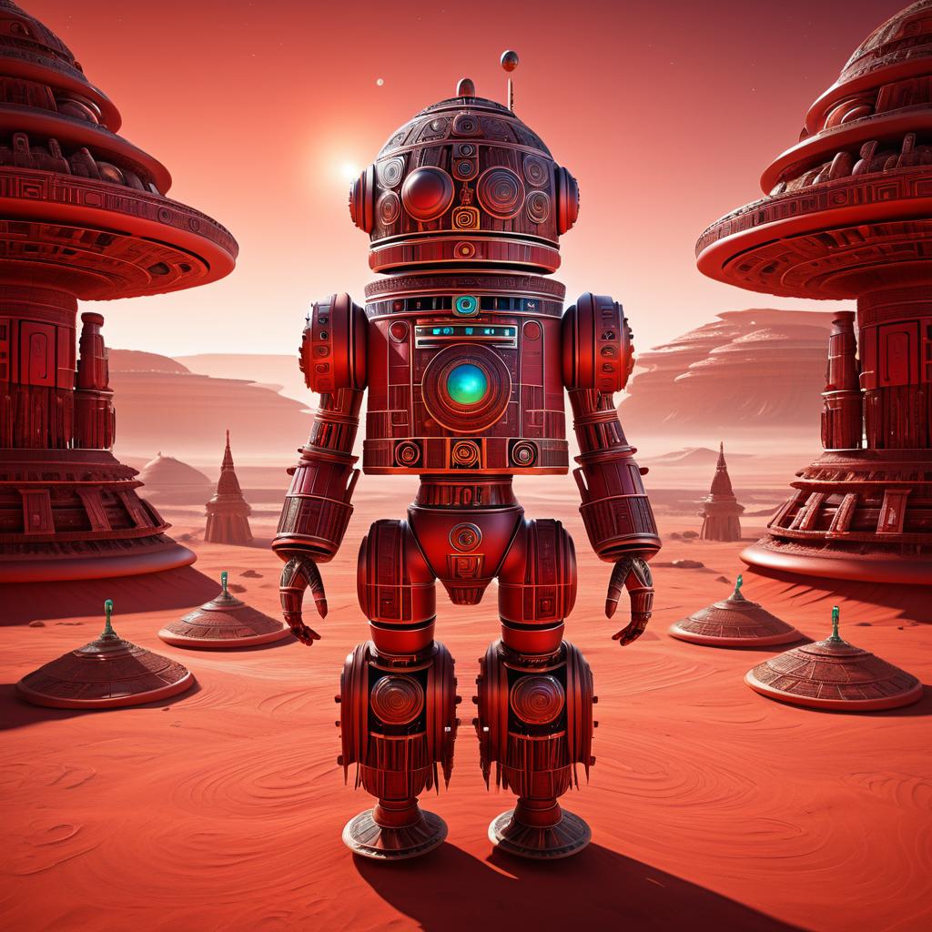 Aztec-Inspired Droid on Mars Landscape