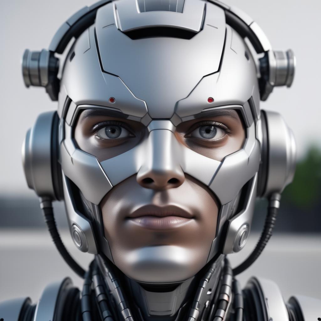 Hyperrealistic Robot Portrait in Scorching Heat