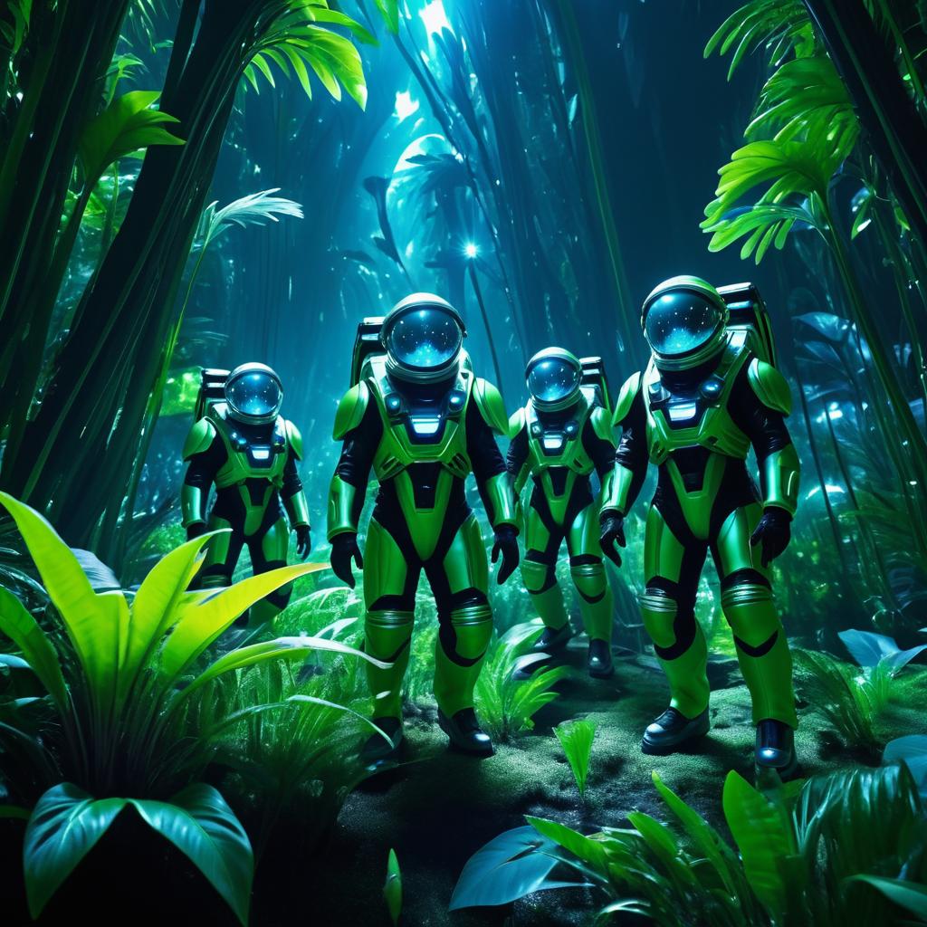 Astronauts Explore Vibrant Alien Jungle