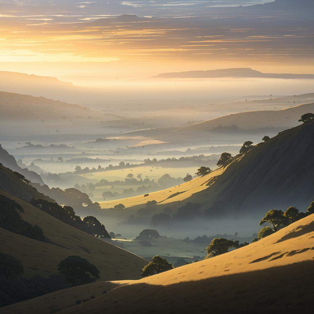 Misty Valley at Sunrise Over Plateau