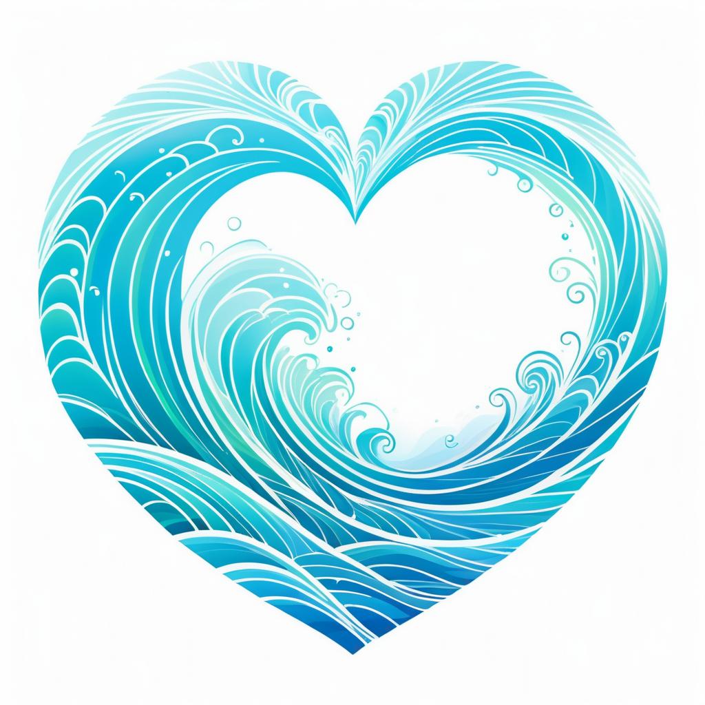 Whimsical Ocean Waves in Heart Shape