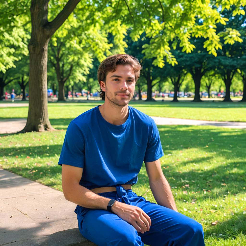 Playful Man in Vibrant Park Setting